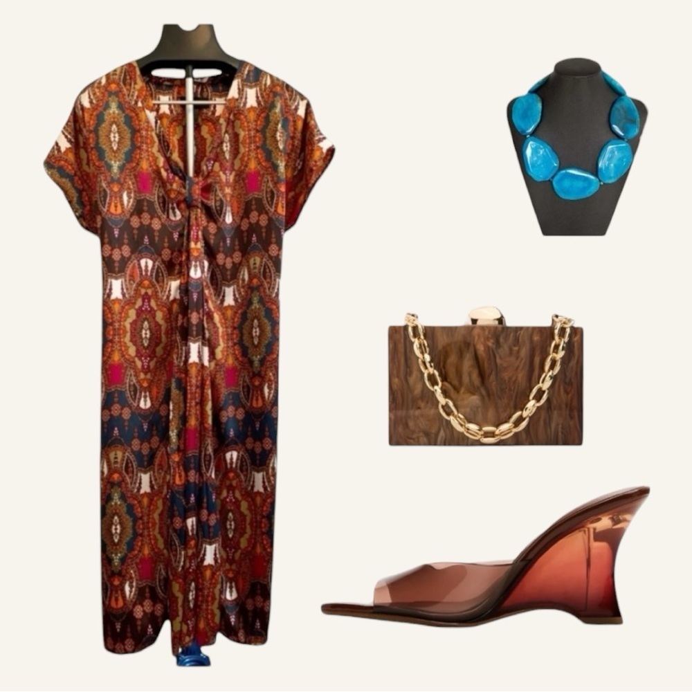 Lane Bryant Boho Medallion Maxi Dress | Tie-Front | Warm Jewel Tones | Sz 22-24 - Picture 3 of 8